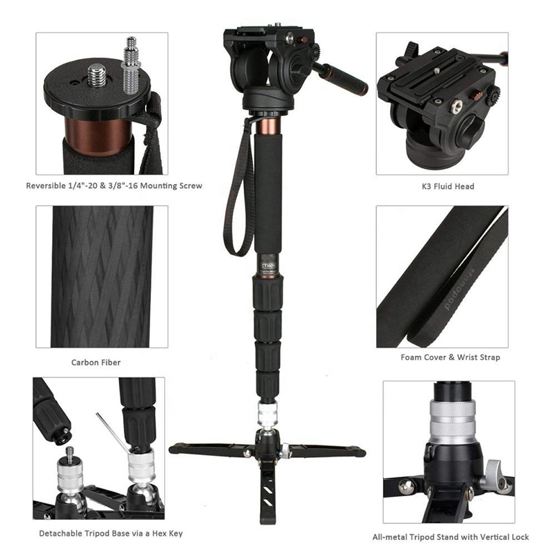 Carbon Fiber Hydraulic Monopod Camera Tripod